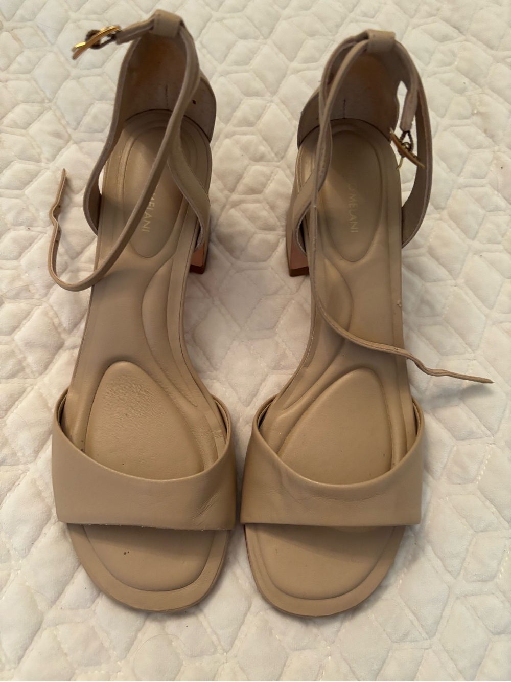 ANTONIO MELANI Beige Ankle-Strap Block Heel Sandals